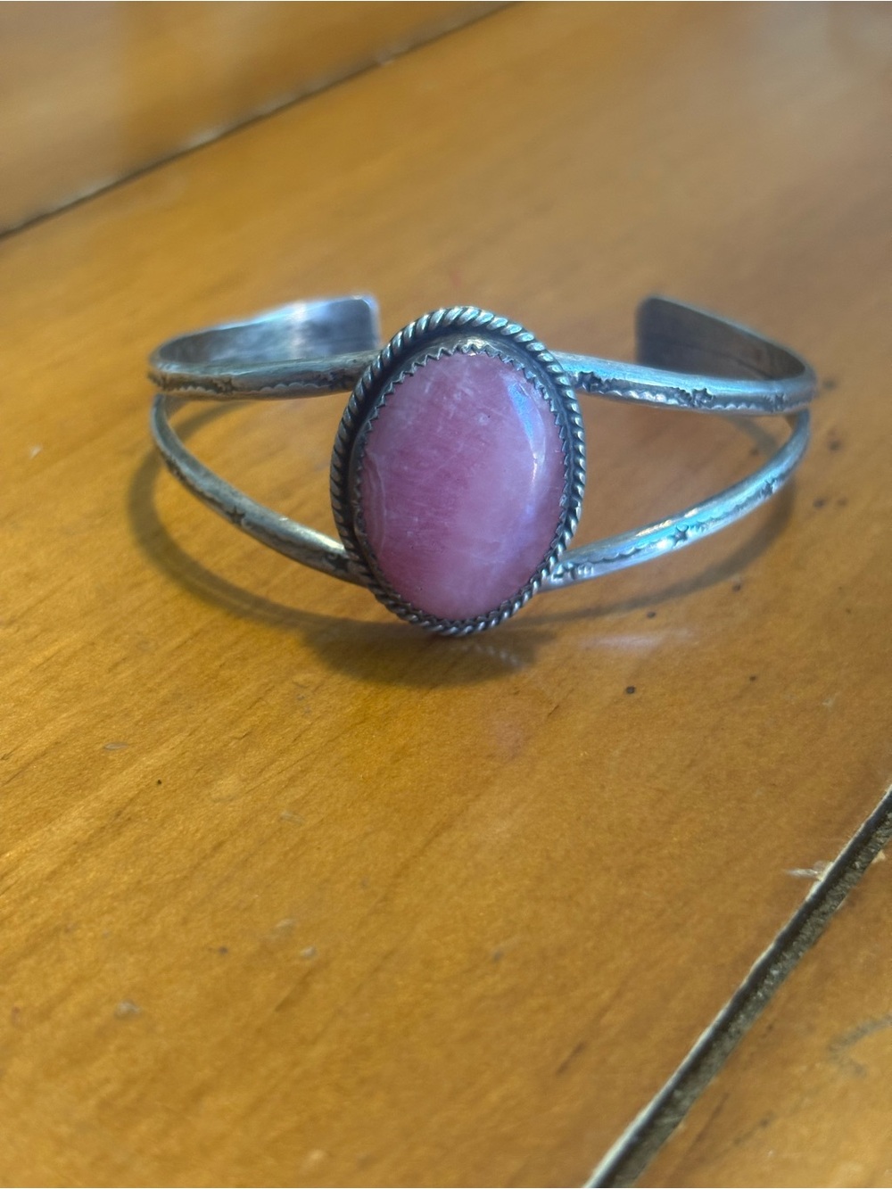 Vintage Pink Stone Sterling Cuff Bracelet